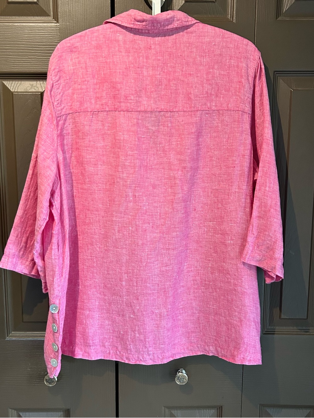 Tahari Pink Linen Collared V-Neck Tunic - Picture 3 of 9